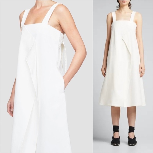 3.1 PHILLIP LIM Draped Square Neck Structured Cotton Sleeveless Midi Dress 10 - Picture 8 of 14